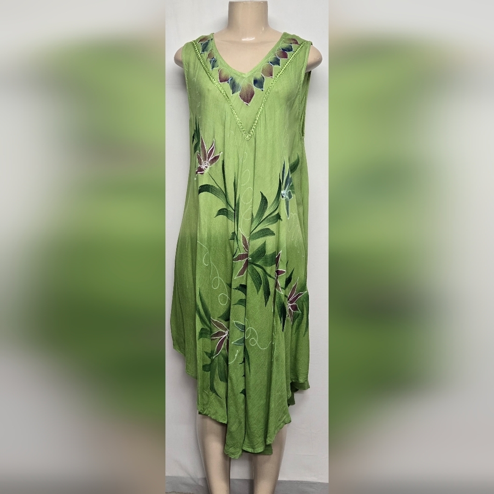 Uniti Casuals One Size Dress Pullover Green Semi Sheer Sleeveless Beach